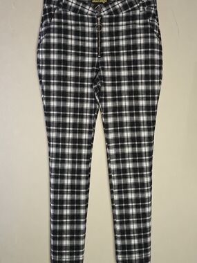 Like an Angel Women's Black & White Plaid Skinny Pants Size L Stretch Zip Front